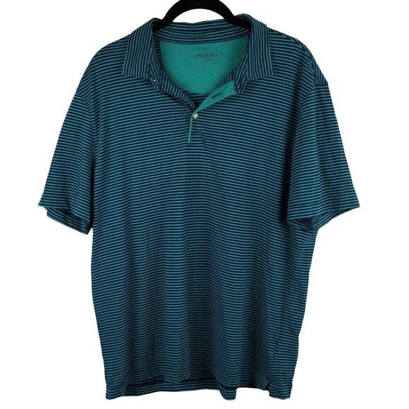 Untuckit Mens Large Segura Polo Shirt Teal & Navy Striped 100% Pima Cotton - Picture 1 of 7